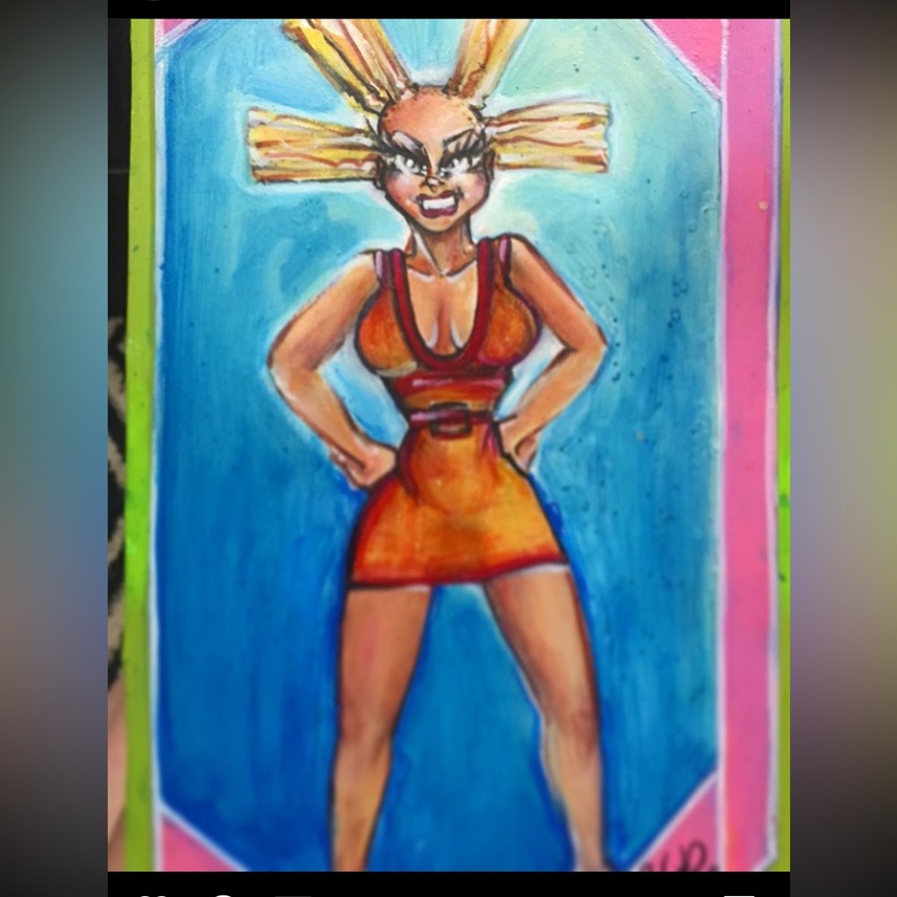 Cynthia painting on acrylic paper.